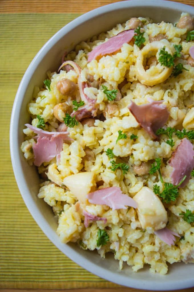 Calamari Rice Pilaf with Ham - My Gut Feeling